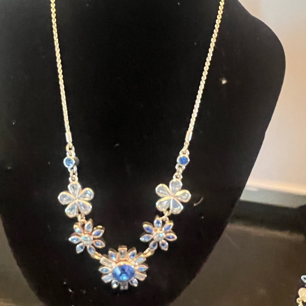 Dyrberg kern silver and blue floral necklace